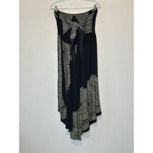 2-in-1 Boho Maxi Skirt or Strapless Midi Dress Smocked Black White Festival